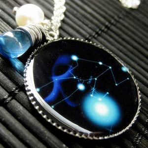 Taurus Necklace. Sun Sign Zodiac Jewelry with Aqua Blue Teardrop and Fresh Water Pearl. Handmade Jewelry.