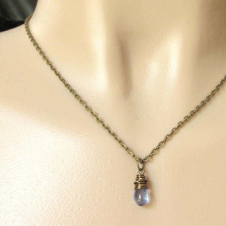 Teardrop Necklace. Sky Blue Teardrop Necklace in Bronze. Bridesmaid Necklace. Handmade Jewelry. image 3
