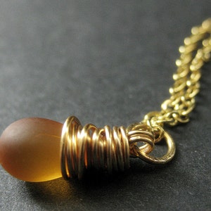 Clouded Honey Necklace. Teardrop Pendant Necklace Wire Wrapped in Gold. Bridesmaid Jewelry. Handmade Necklace. image 1