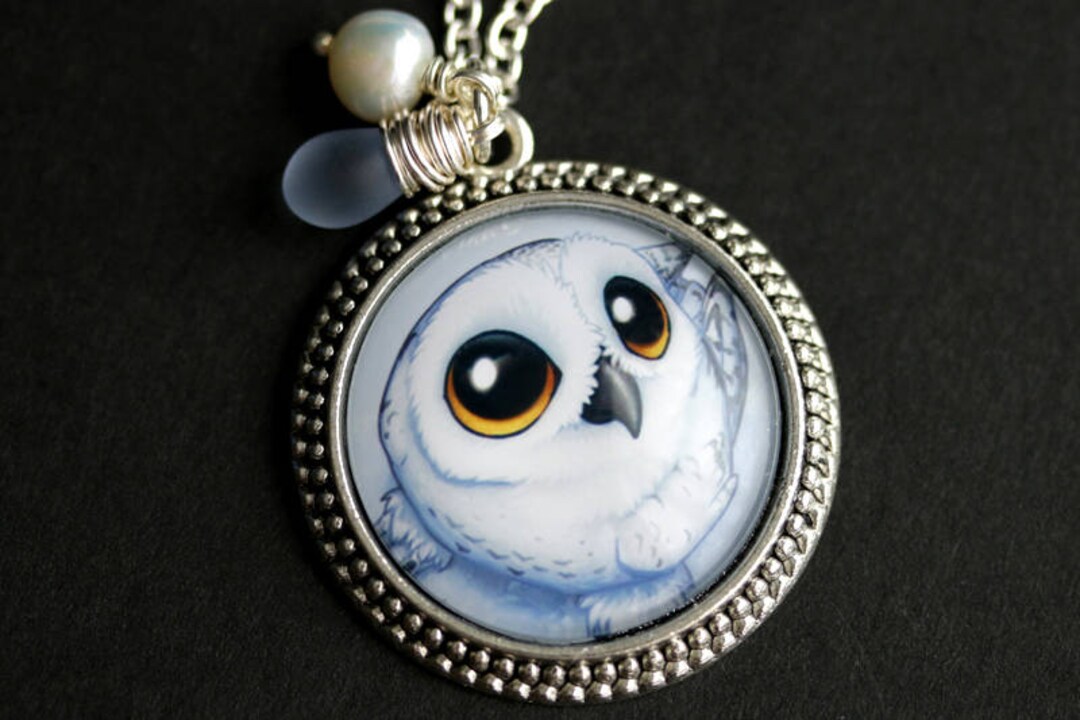 Collier Double Pendentif Hibou Chouette Blanc Paillettes - Cordon Noir Acier Inox - SHAMAYA KREA