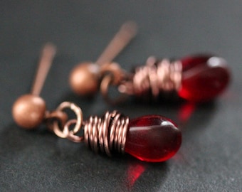 COPPER Earrings - Red Teardrop Earrings. Stud Earrings. Dangle Earrings. Post Earrings. Handmade Jewelry.