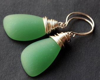 Sea Green Seaglass Earrings. Sea Green Earrings. Seafoam Green Sea Glass Earrings. Wire Wrapped Wing Earrings. Handmade Jewelry.
