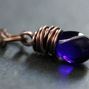 Cobalt Blue Necklace. Copper Necklace. Wire Wrapped Necklace. Cobalt Blue Teardrop Necklace. Bridesmaid Jewelry. Handmade Jewellery.
