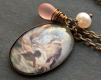 Mermaid Necklace. Mermaid Pendant with Frosted Glass Teardrop and Pearl. Charm Necklace. Wearable Art Jewelry. Handmade Jewellery.
