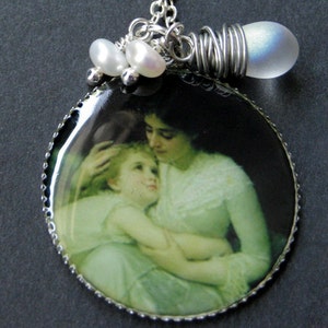Mother Necklace. Mother Pendant with Fresh Water Pearl and Frosted Teardrop. Mothers Day Gift. Handmade Jewelry.