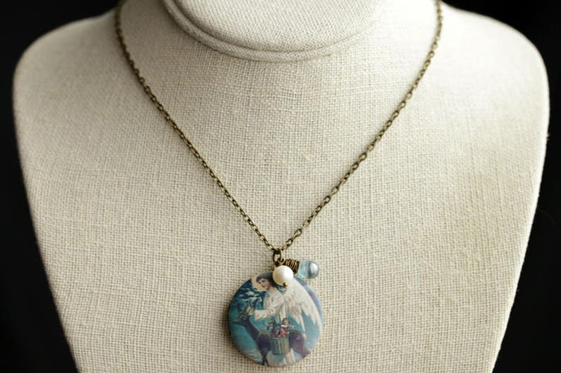 Vintage Angel Locket Necklace. Angel Necklace With Cadet Blue Etsy