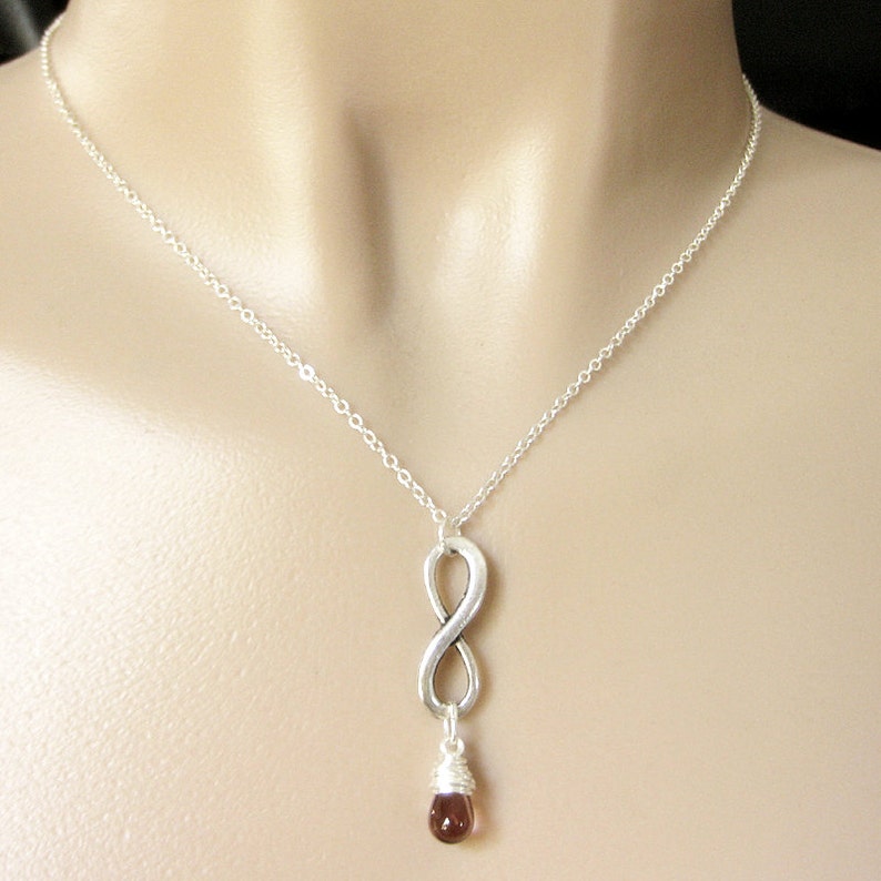 Purple Necklace. Wire Wrapped Teardrop Necklace. Silver Infinity Pendant Necklace. Handmade Jewelry. image 3