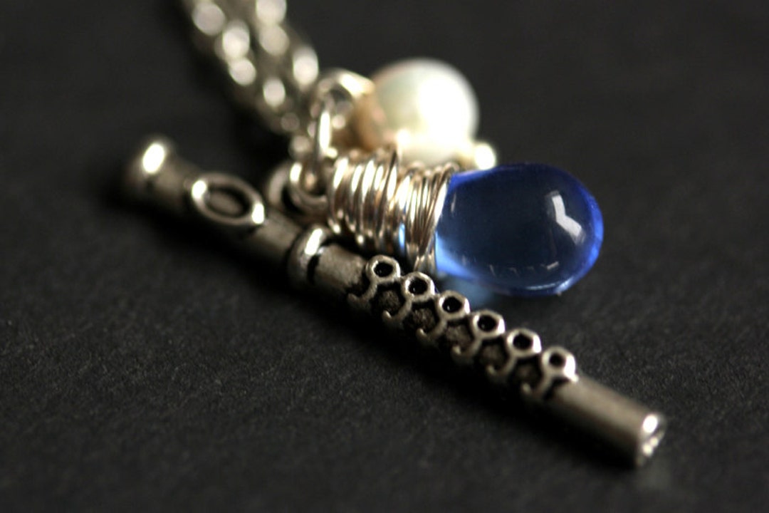 Flute Necklace. Music Necklace. Silver Flute Charm Necklace. Musical