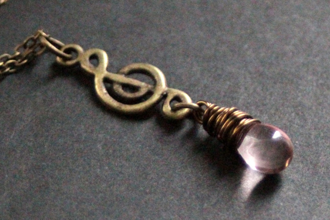 Music Necklace. Treble Clef Necklace. Pink Teardrop Necklace. - Etsy