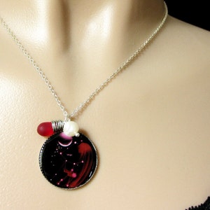 Virgo Necklace. Sun Sign Zodiac Jewelry with Clouded Red Teardrop and Fresh Water Pearl. Handmade Jewelry. image 4