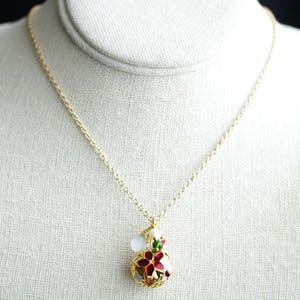 Holiday Bell Necklace. Christmas Necklace in Red and Green. Gold Bell Necklace. Holiday Necklace. Poinsettia Necklace. Handmade Jewelry. image 6