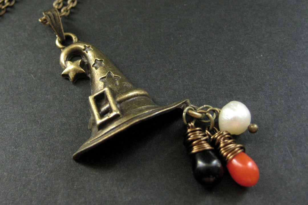 Witch Hat Necklace. Halloween Necklace With Orange Coral, Black ...