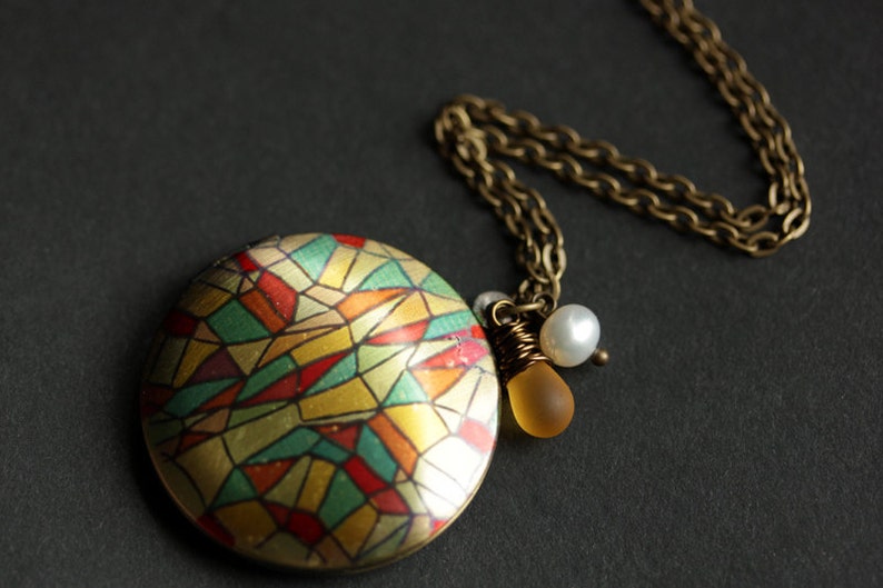 Geometric Necklace. Stained Glass Window Locket Necklace Wire Etsy