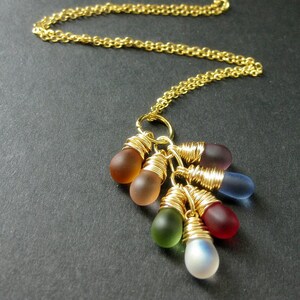 Gold Wire Wrapped Cluster Necklace with Frosted Glass Teardrop Pendant Necklace. Handmade Jewelry. image 2