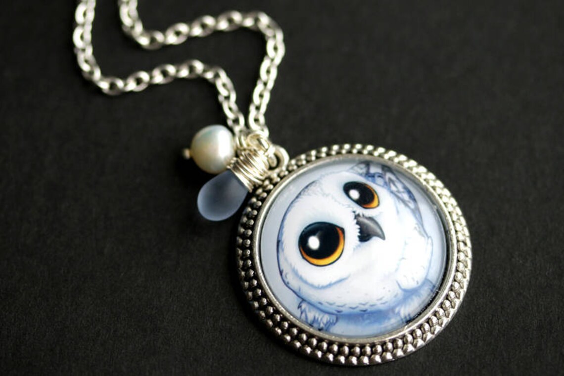 Candy Owl Necklace in Blue/White