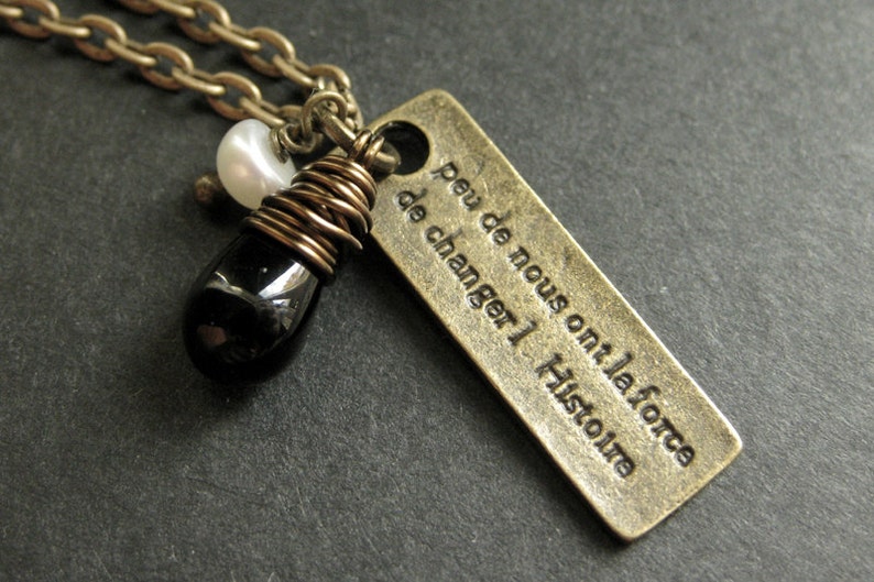 French Necklace. Charm Necklace. Few of us have the greatness to bend History Kennedy Quote Necklace. Handmade Jewelry. image 2