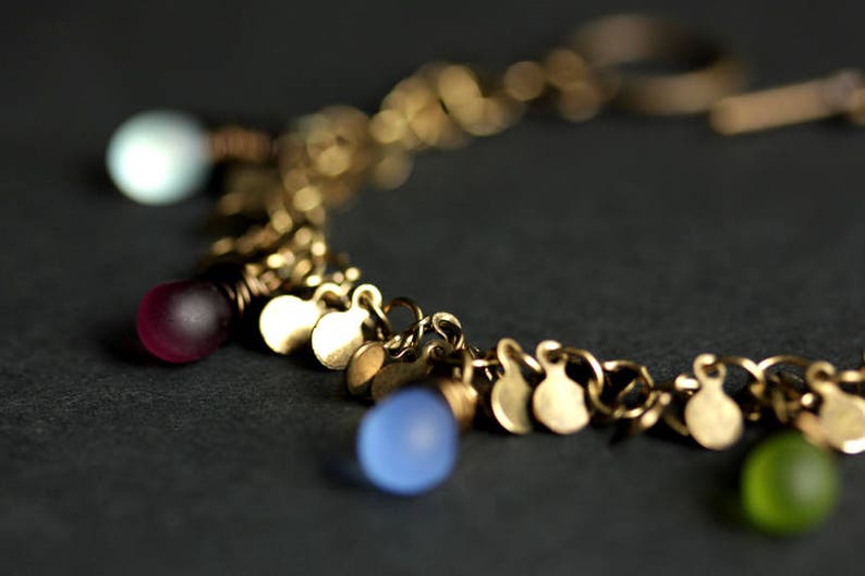 Handmade Jewelry. Cluster Bracelet Teardrop Bracelet Teardrop Charm Bracelet Bronze Bracelet Rainbow Bracelet