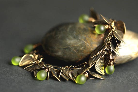 Green Leaf Charm Bracelet, Elven Jewellery, Pagan Wiccan Forest Witch  Bracelet - Etsy
