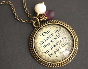 Our Pleasures Jane Austen Quote Necklace With Glass - Main Image