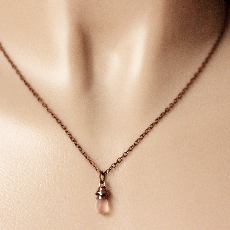 Teardrop Necklace. Copper Necklace. Clouded Pink Teardrop Etsy