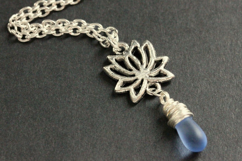 Lotus Flower Necklace. Silver Lotus Necklace. Lotus Flower Charm Necklace. Lotus Charm Necklace. Silver Necklace. Handmade Necklace. image 1