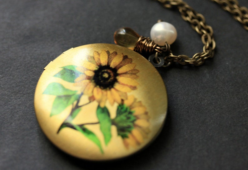 Sunflower Necklace. Sun Flower Locket Necklace. Sunflower Etsy