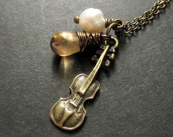 Classical Music Necklace. Cello Necklace, Violin Necklace, Fiddle Pendant. Charm Necklace Handmade Jewelry.