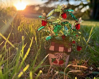 Plante perlée de ronce framboise - avec pot de confiture de style vintage peint à la main