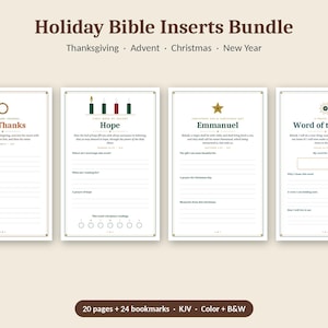 Holiday Bible Inserts Bundle, Thanksgiving Advent Christmas New Year, Printable Bible Journaling Pages & Bookmarks, KJV, Instant Download