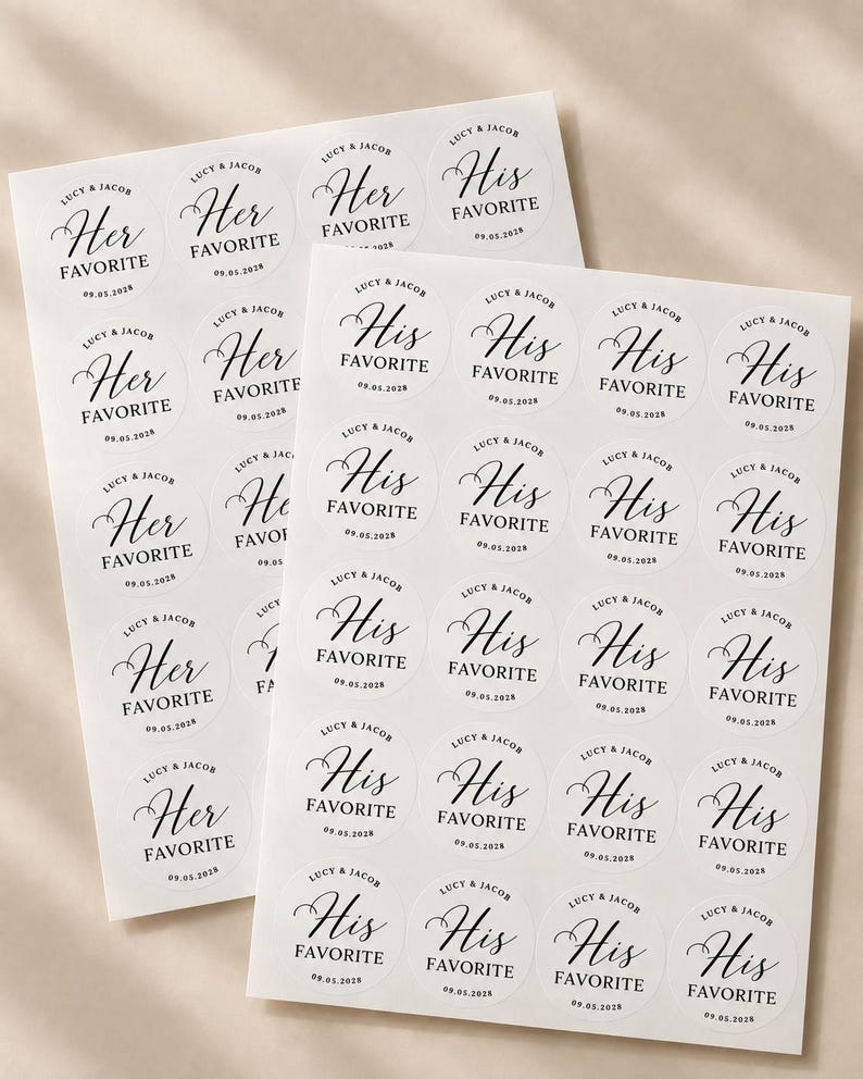 Personalized 2 Inch His and Her Favorite Wedding Event Sticker Labels ...