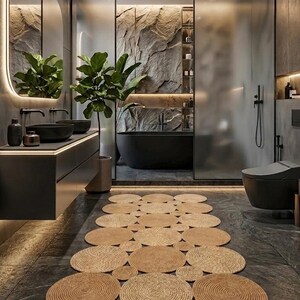Reversible Jute Rug, Boho Geometric Medallion Carpet, Washable Natural Area Rug