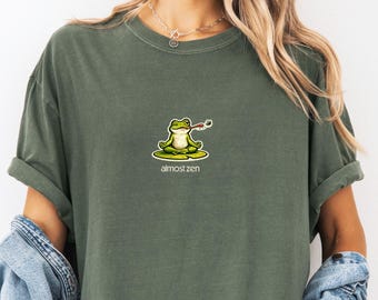 Almost Zen Shirt, Funny Frog Yoga Comfort Colors Tee, Meditating Frog Meme T-Shirt, Yoga Lover Gift for Animal Lovers