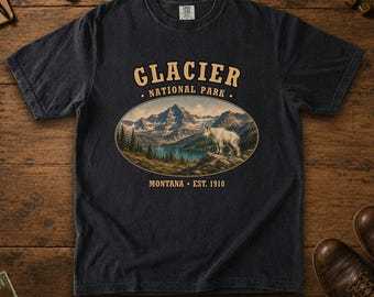 Glacier National Park Shirt, Mountain Goat Comfort Colors Tee, Vintage Montana Hiking T-Shirt, Camping Gift