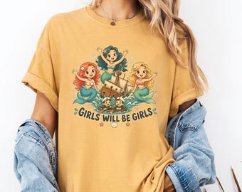 Girls Will Be Girls Kawaii Mermaid Shirt, Cute Mermaid Friends Comfort Colors Tee, Whimsical T-Shirt Gift