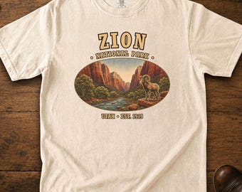 Zion National Park Shirt, Bighorn Sheep Comfort Colors Tee, Vintage Utah Canyon T-Shirt, Hiking Gift