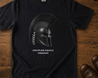 Discipline Equals Freedom Shirt, Spartan Helmet Comfort Colors Tee, Stoic Motivational T-Shirt, Odyssey Gym Gift for Him
