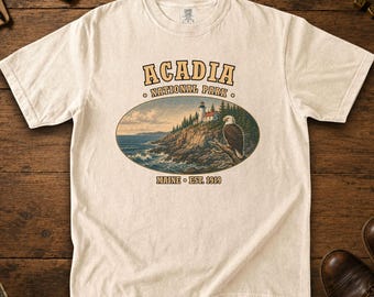Acadia National Park Shirt, Lighthouse Comfort Colors Tee, Vintage Maine Coastal T-Shirt, Hiking Gift
