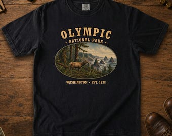 Olympic National Park Shirt, Elk Comfort Colors Tee, Vintage Washington Hoh Rainforest T-Shirt, Hiking Gift