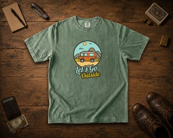 Let's Go Outside Shirt, Retro Camper Van Comfort Colors Tee, Vintage Adventure T-Shirt, Camping Gift