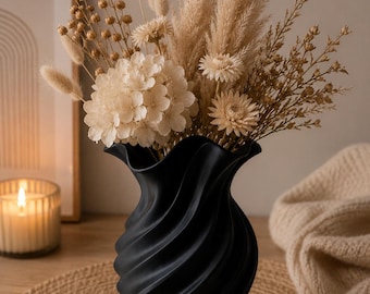 Moderne Designer Vase Schwarz | 3D Druck Deko Vase | Stilvolle Wohnungsdekoration | Handmade in Deutschland