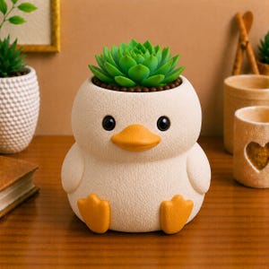 3D Printed Duck Planter, Hand-Painted Kawaii Succulent Pot, PLA Home Decor