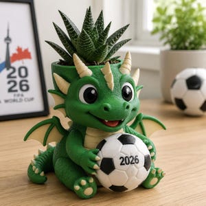 Soccer Dragon Planter 2026 World Cup 3D Printed Succulent Pot Hand Painted Indoor Decor