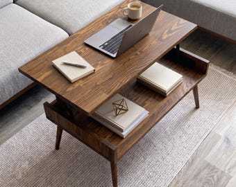 Lift Top Couchtisch mit Lagerung, kleiner platzsparender Holztisch für Wohnzimmer