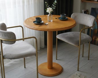 Round Pedestal Dining Table, Solid Wood Bistro Table, Handmade Furniture