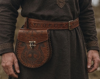 Bolsa de cuero vikinga para cinturón, monedero con runas nórdicas y nudo celta, bolsa para disfraces medievales y renacentistas, bolsa utilitaria para LARP y cosplay, regalo vikingo.
