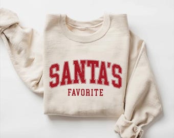 Santas Favorite Sweatshirt, Vintage Christmas Shirt, Retro Varsity Christmas Hoodie, Aesthetic Holiday Crewneck, Christmas Gift