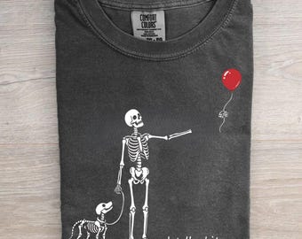 Funny Skeleton Walking Dog Shirt, Well Shit Skeleton T-Shirt, Spooky Season Graphic Tee, Halloween Dog Lover Gift