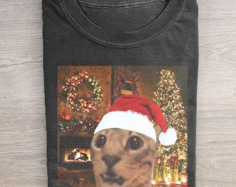 Cute Christmas Cat Meme Shirt, Funny Christmas Cat T-Shirt, Santa Cat Holiday Gift, Ugly Christmas Sweater Alternative, Vintage Graphic Tee