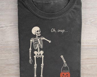 Oh Snap Skeleton Shirt, Funny Halloween Skeleton T-Shirt, Broken Bone Spooky Graphic Tee, Cute Pumpkin Trick Or Treat Gift