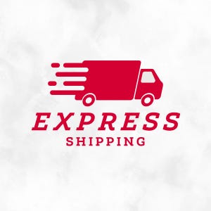 May include: A red graphic icon of a delivery truck with motion lines trailing behind it, positioned above the red text that reads EXPRESS SHIPPING in a bold, sans-serif font. The design is centered on a plain, light-colored background.